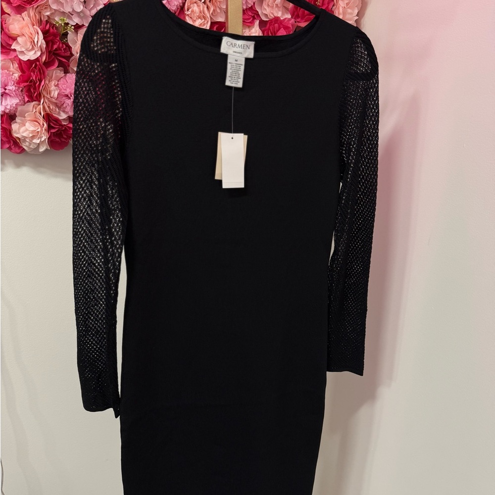 Carmen Marc Valvo Black Long Sleeve Dress